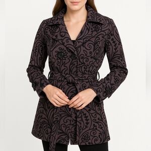 Grey Coat with Black Velvet Pattern